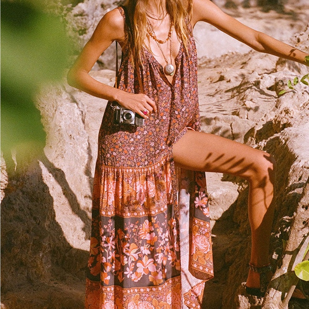 Spell Floral Maxi Dress - Brown and Pink